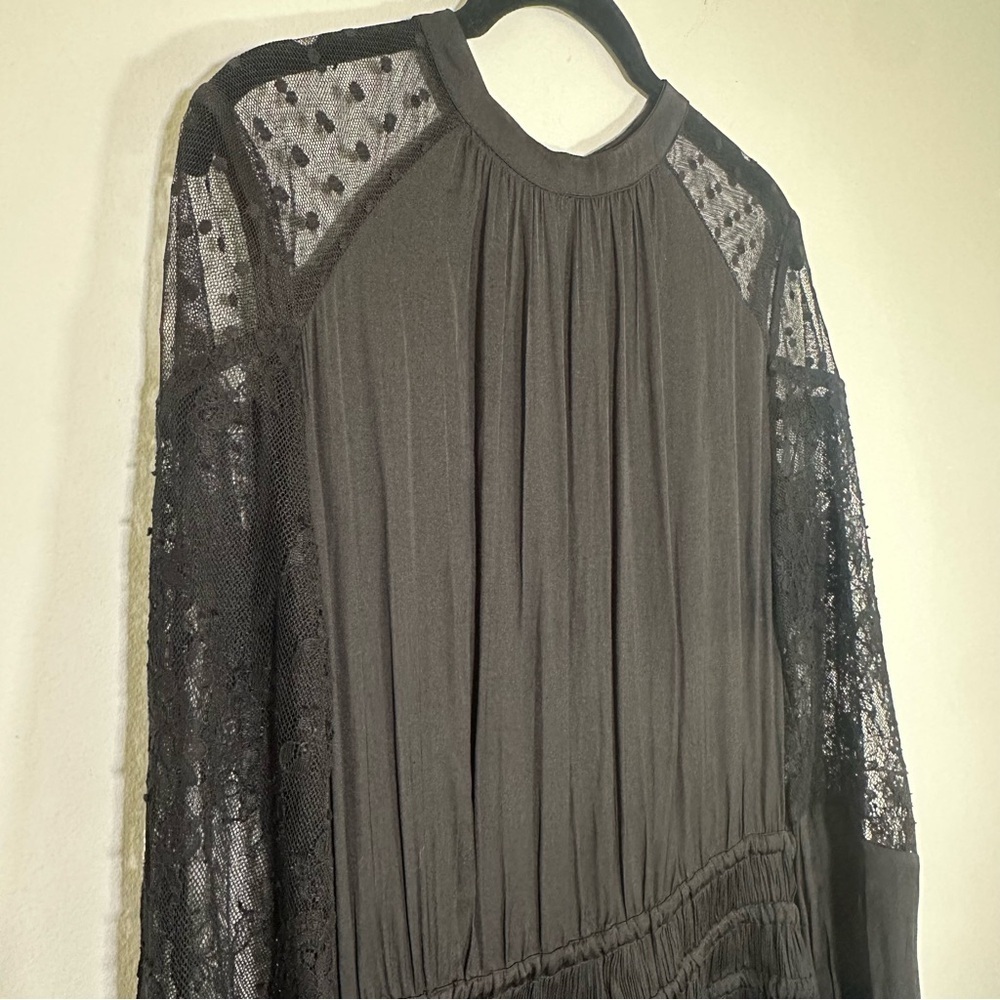NWT Current Air x Anthropologie Black Mock Neck Lace Dark Academia Dress Medium - Picture 5 of 11